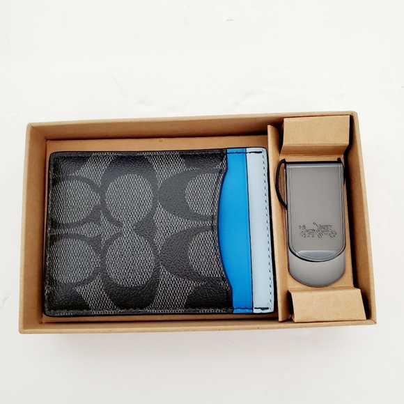 COACH 3 in 1 Card Case Wallet & Men's Money Clip Set - Picture 2 of 5